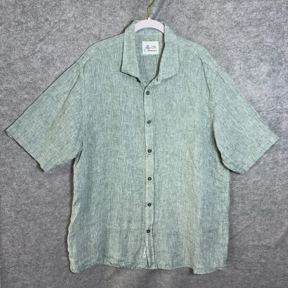 Greek Island Breeze Linen Shirt Mens 2XL XXL Green Lightweight - SIZE‎ NOTE